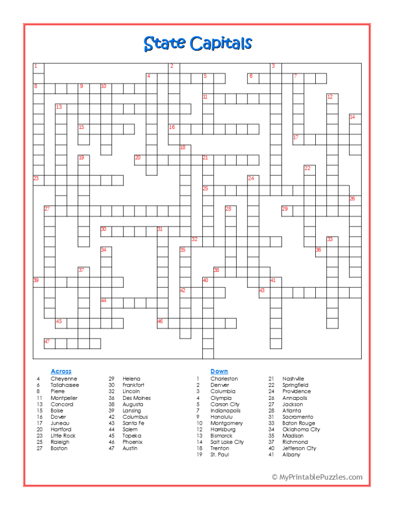 Printable Usa Crossword Puzzles