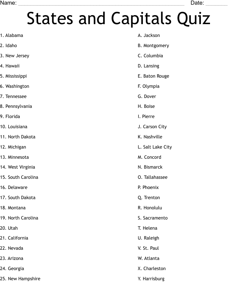 Free Printable States And Capitals Worksheets