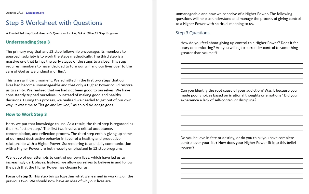 Free Printable Aa 12 Step Worksheets