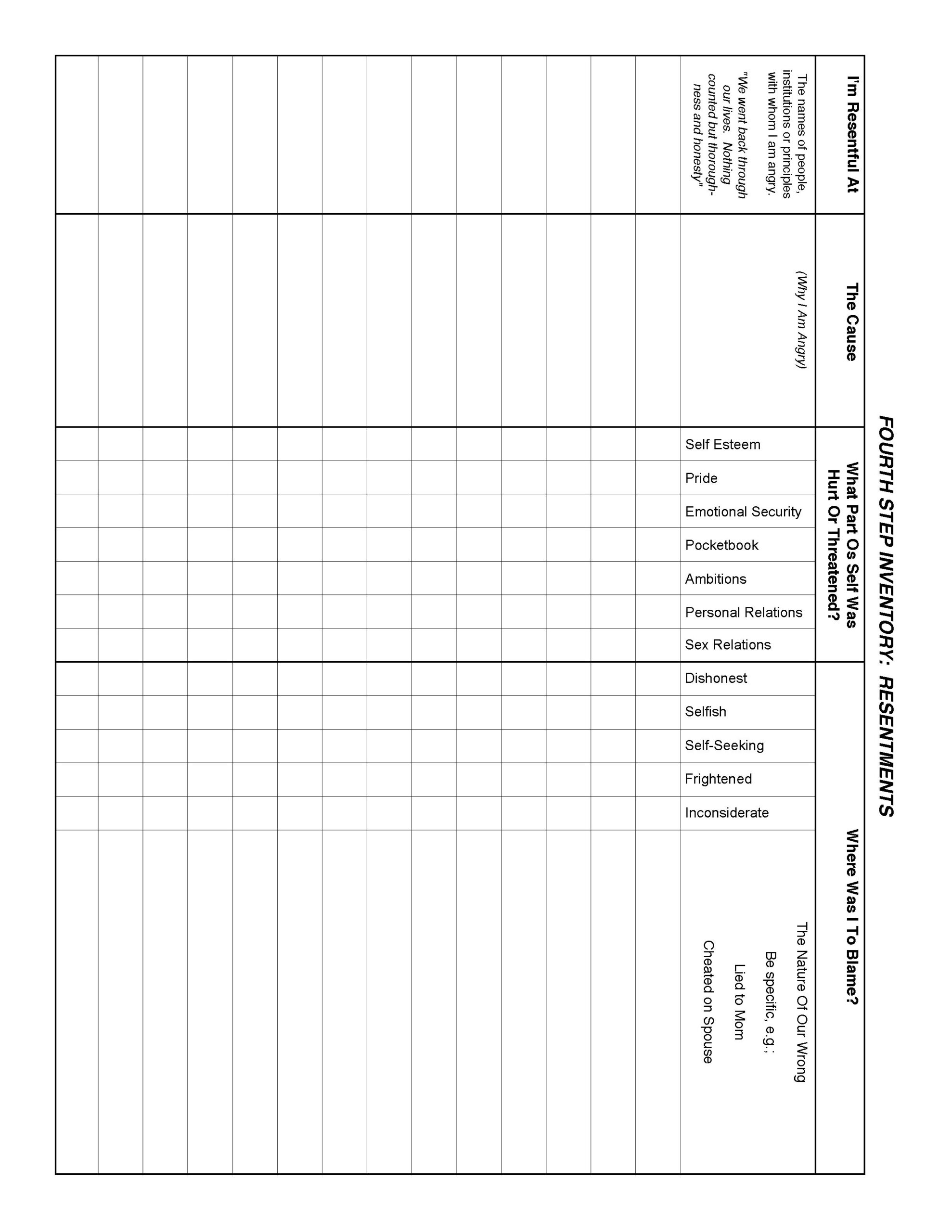 Free Printable Printable Aa 4th Step Worksheets