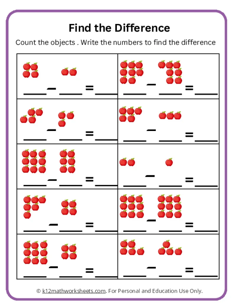 Subtraction Worksheets For Kindergarten Printable Free