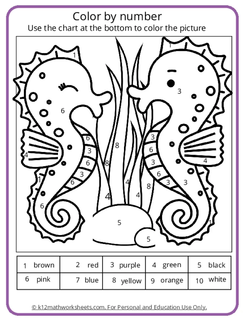 Color By Number Free Printable Worksheets