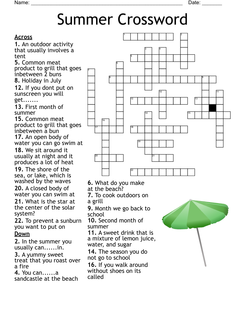 Summer Crossword Puzzles Printable