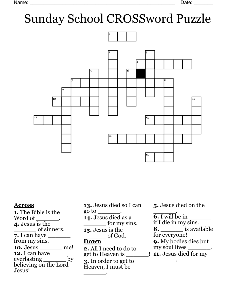 Printable Sunday School Crossword Puzzles