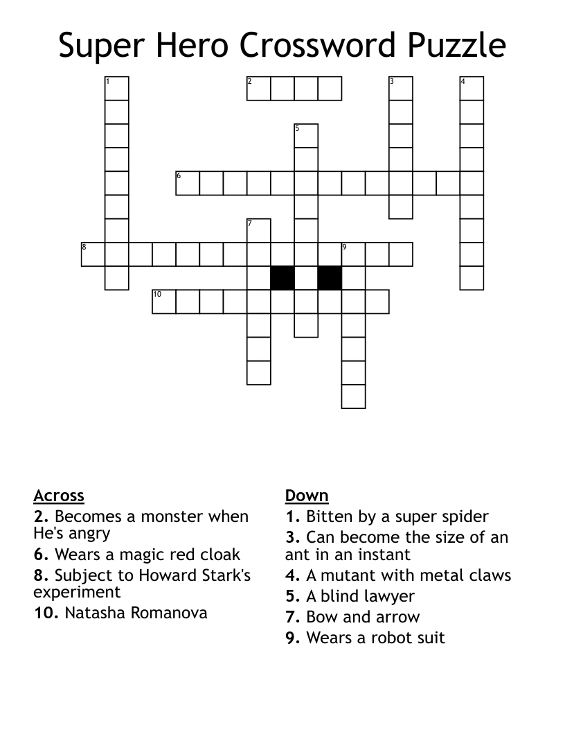 Superhero Crossword Puzzles Printable
