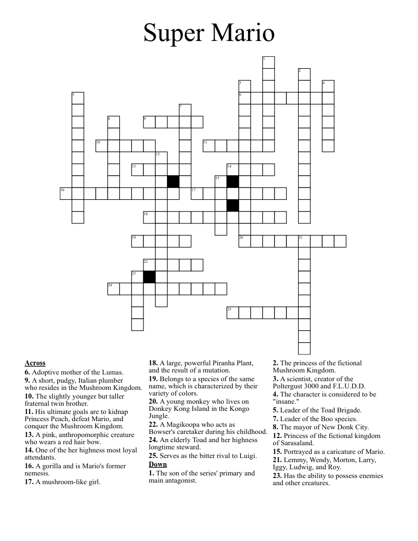 Mario Bros Crossword Puzzles Printable