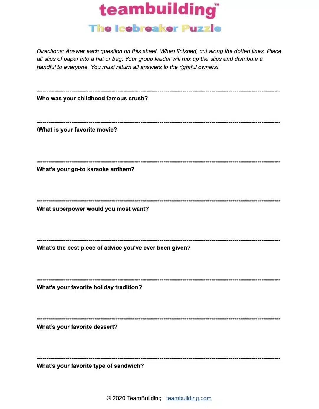 Printable Icebreaker Worksheets Pdf