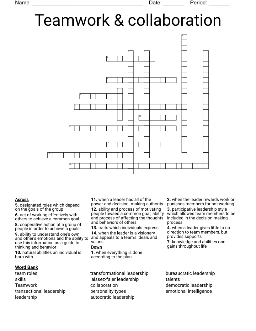 Teamwork amp Collaboration Crossword WordMint