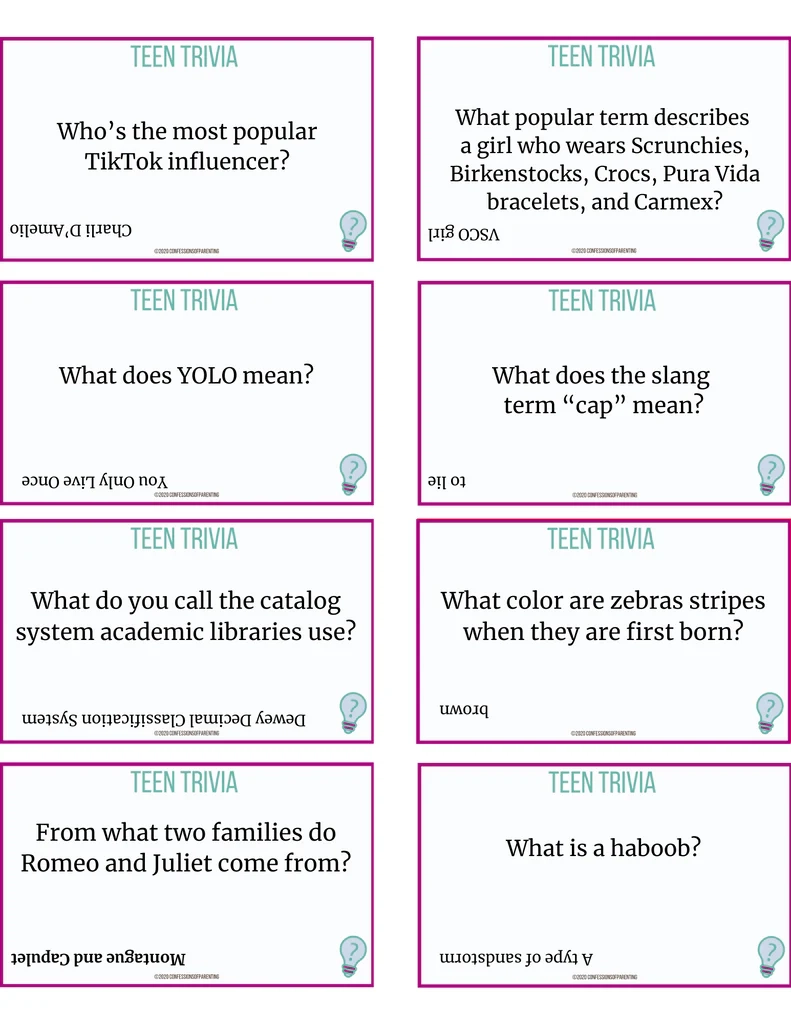 Teen Trivia Questions Printable MicheleTripple