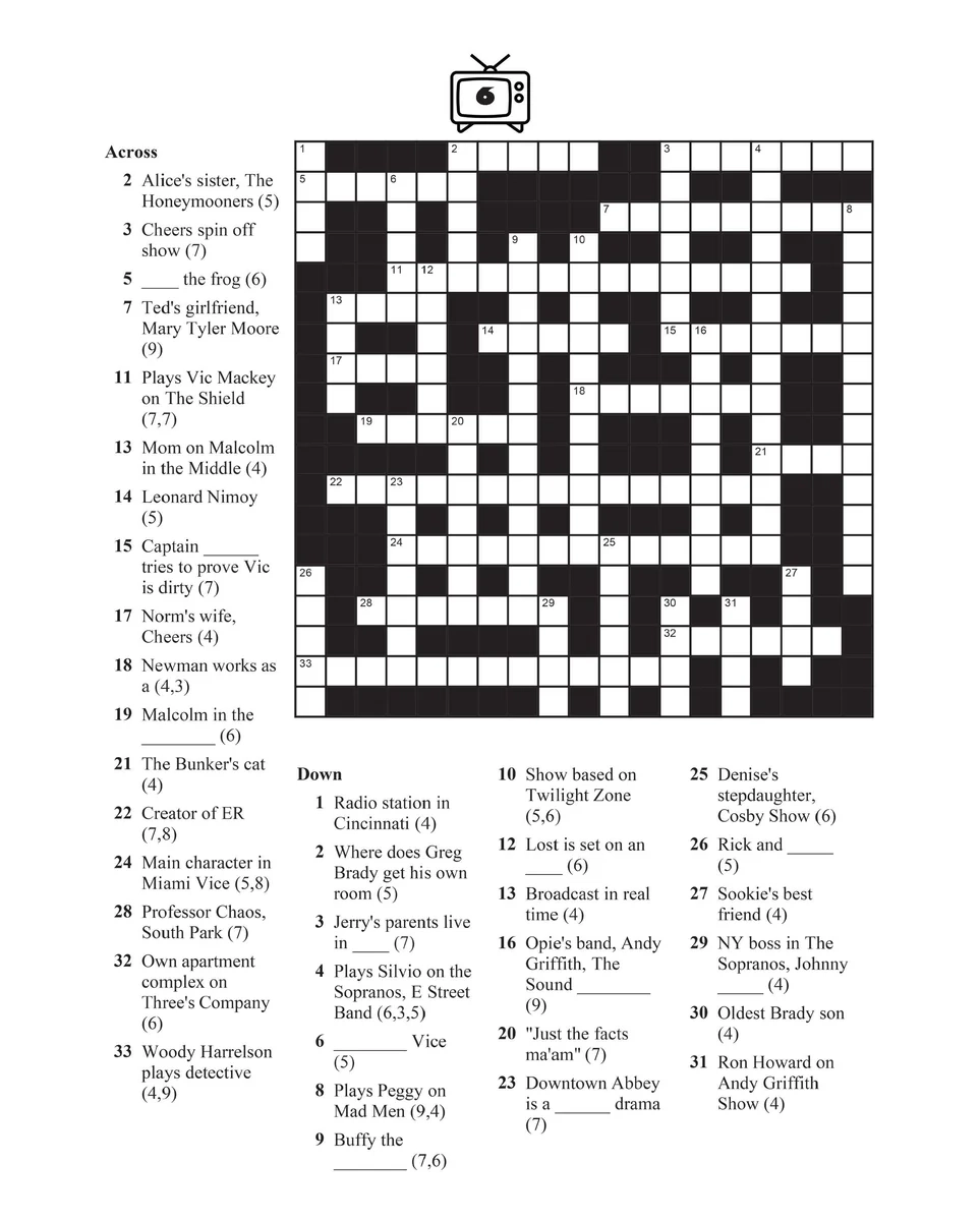 Television Crossword Puzzles Fun TV Trivia Book