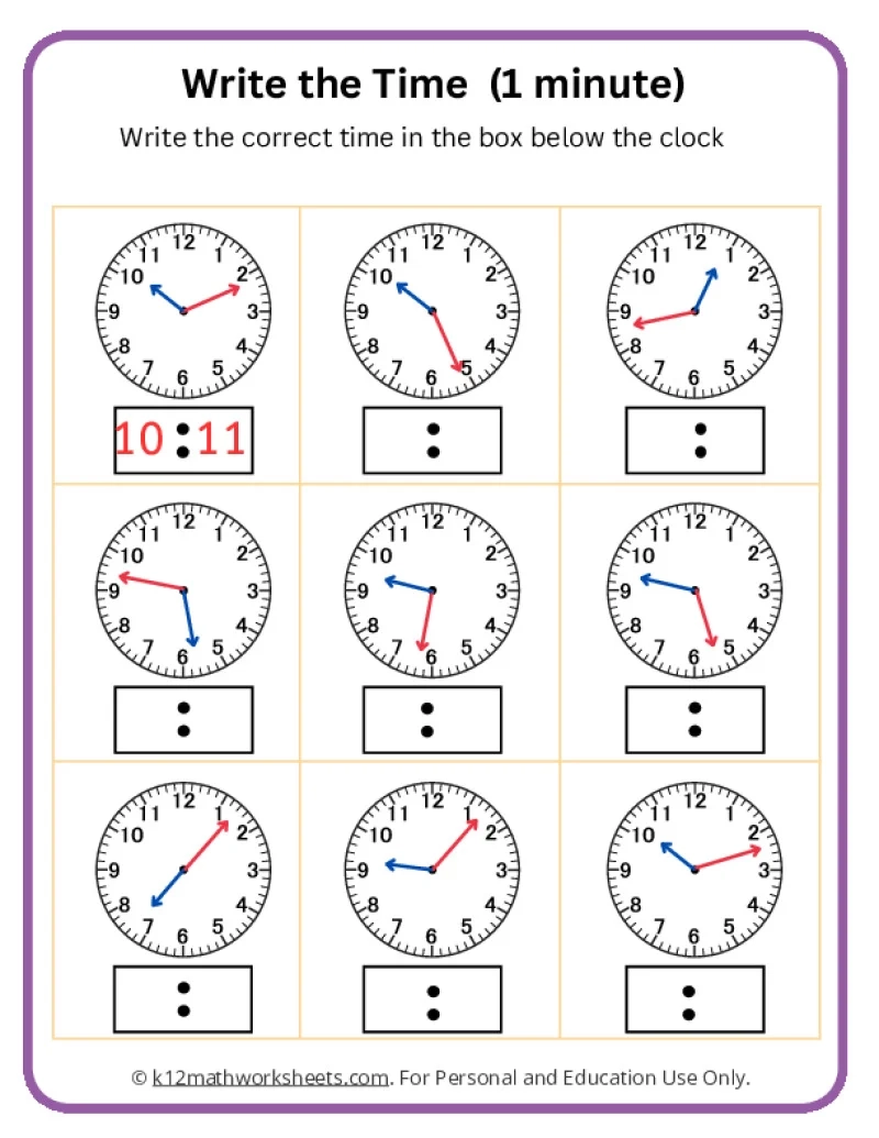 Telling Time Printable Worksheets