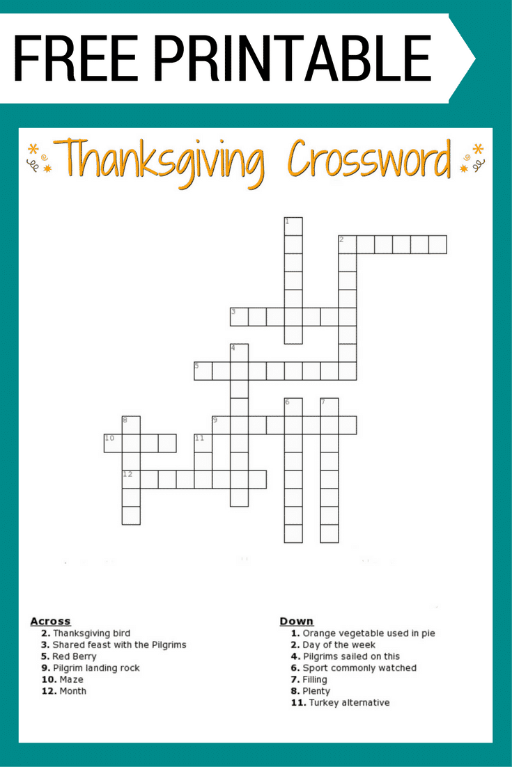 Free Thanksgiving Crossword Puzzles Printable