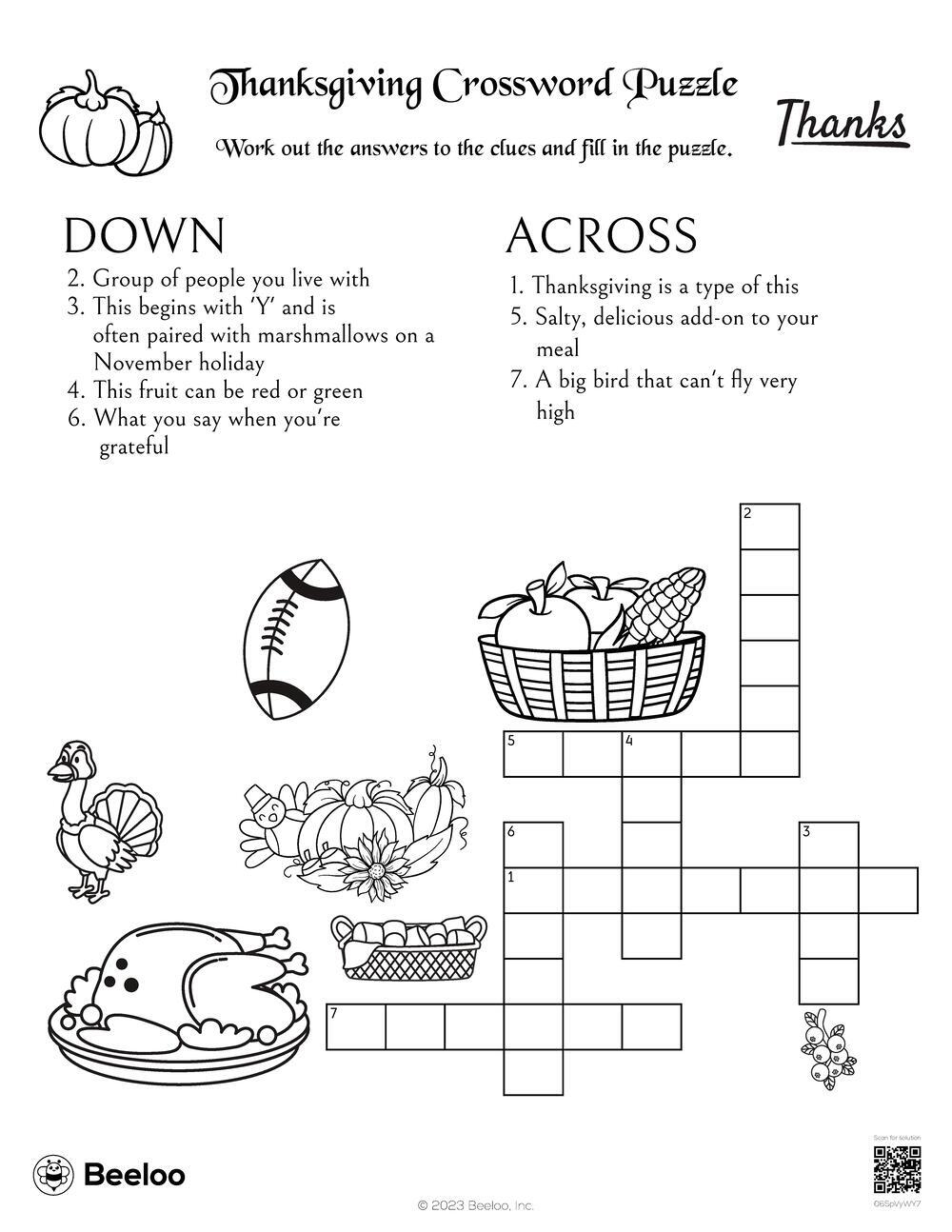 Thanksgiving Crossword Puzzles Printable