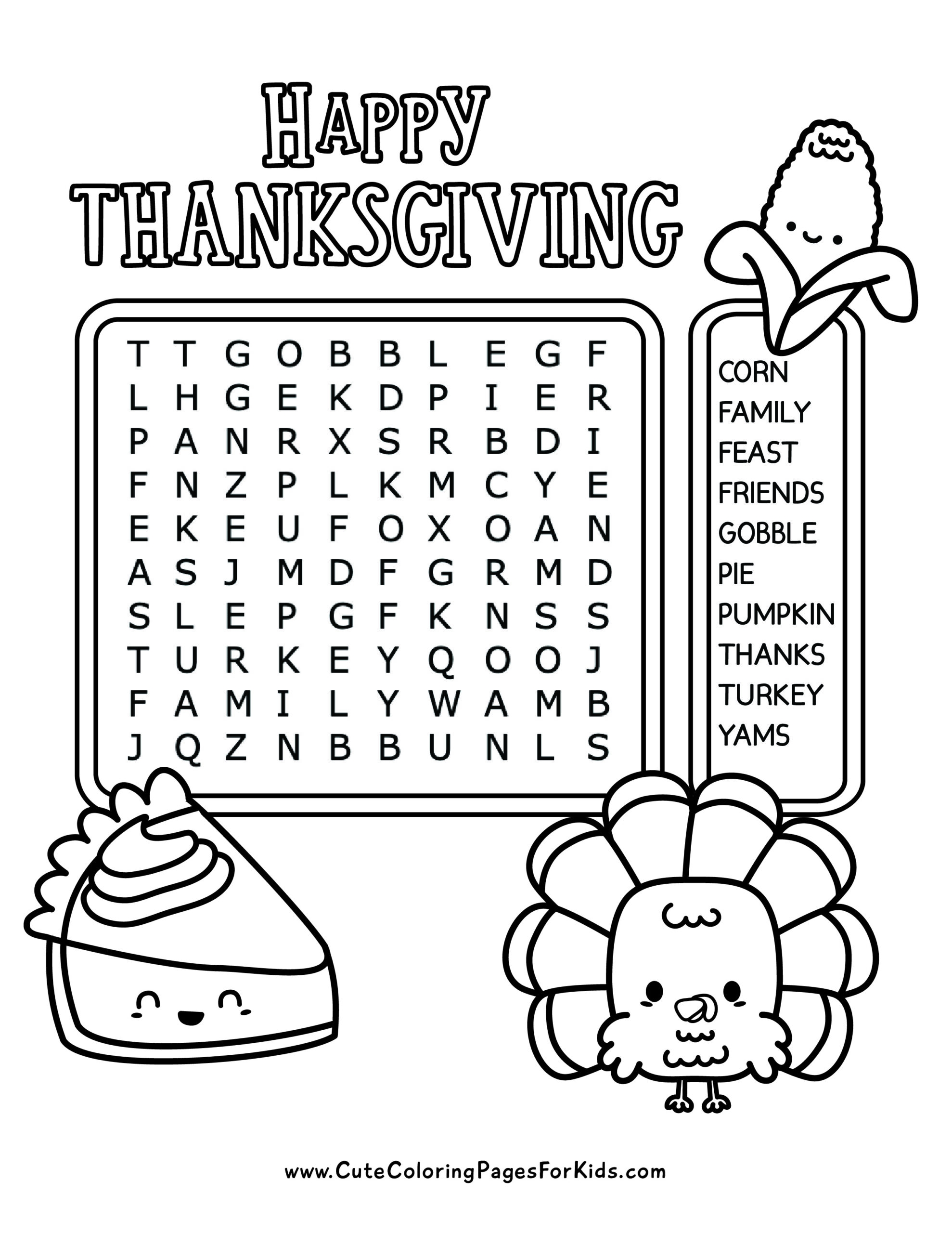 Thanksgiving Word Search Puzzles Printable