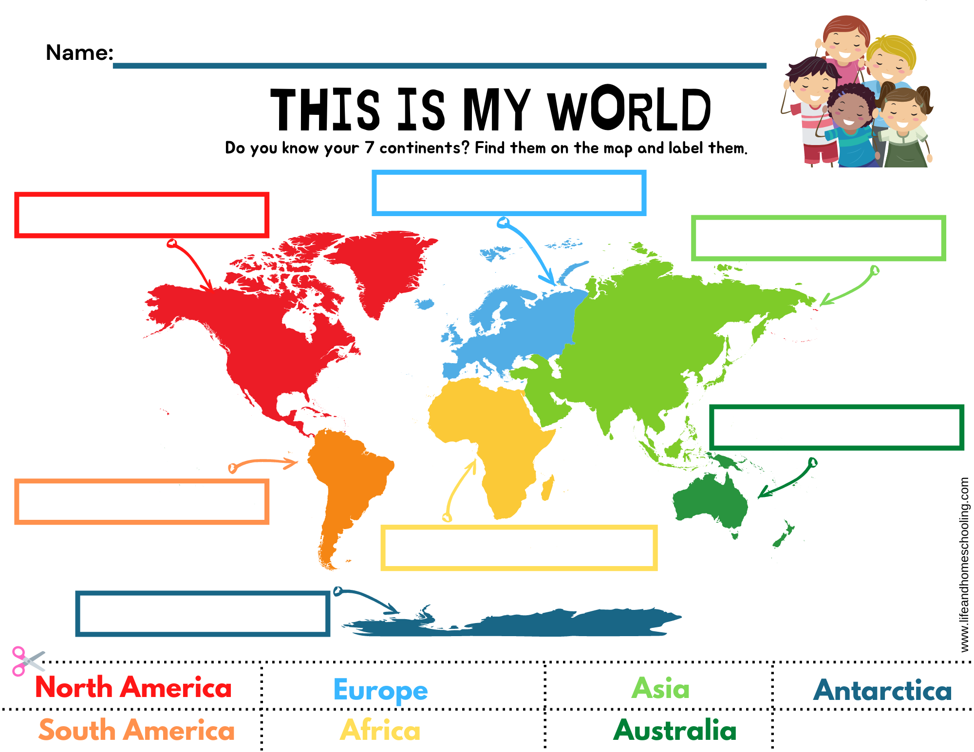 Free Printable Continents Worksheet