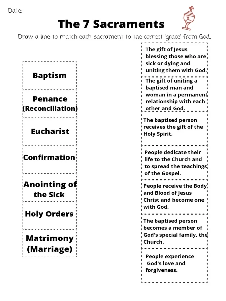 The 7 Sacraments Matching Activity PDF Religion amp Spirituality