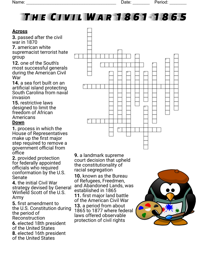 Free Printable Civil War Crossword Puzzles