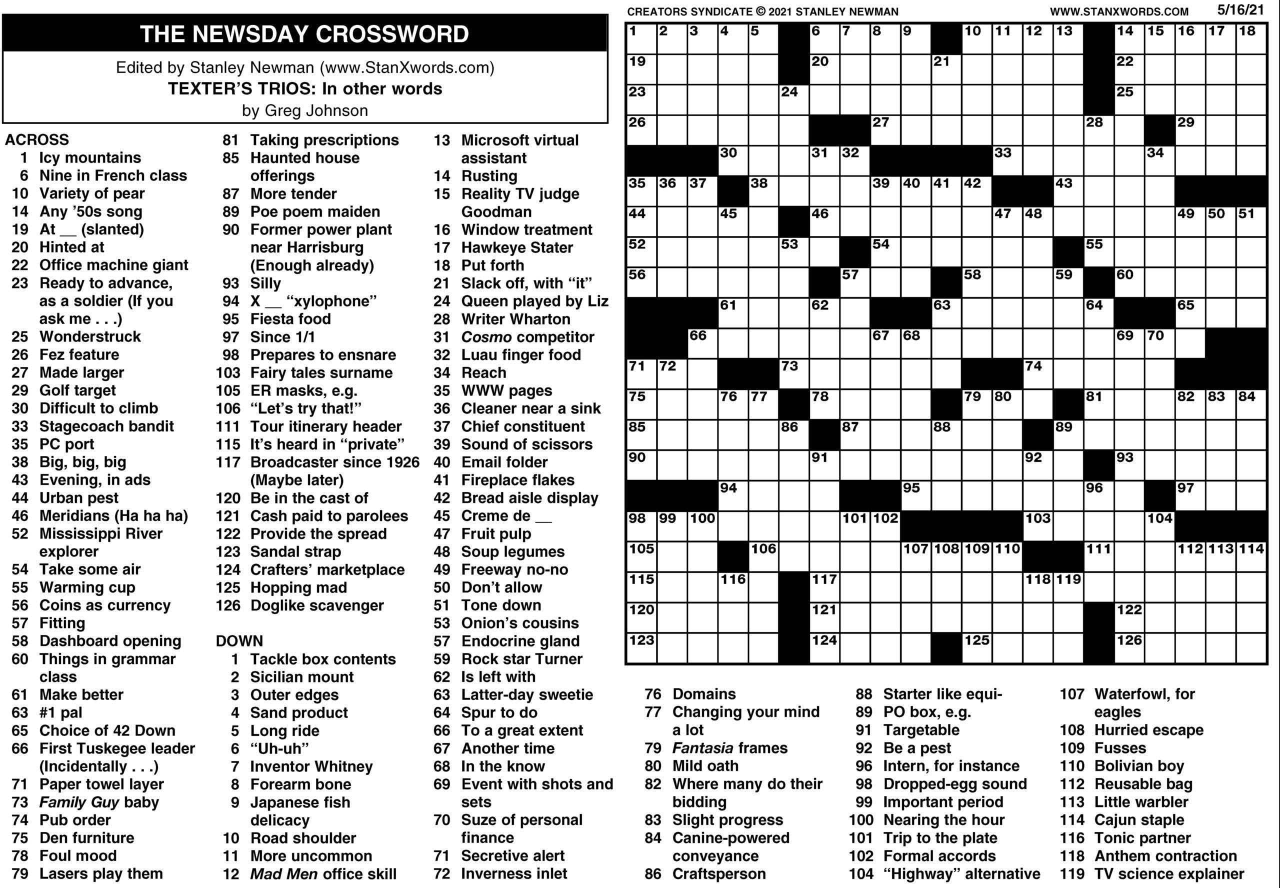 THE NEWSDAY CROSSWORD The Mountain Eagle