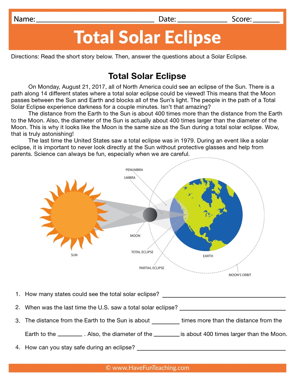 Printable Solar Eclipse Worksheet