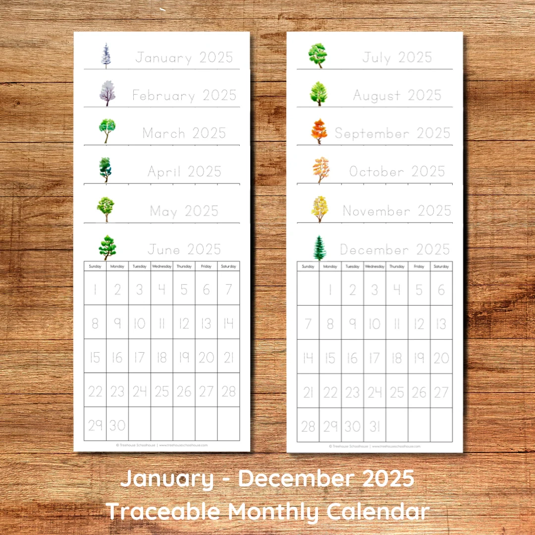 Traceable Monthly Calendar 2025 Treehouse Schoolhouse