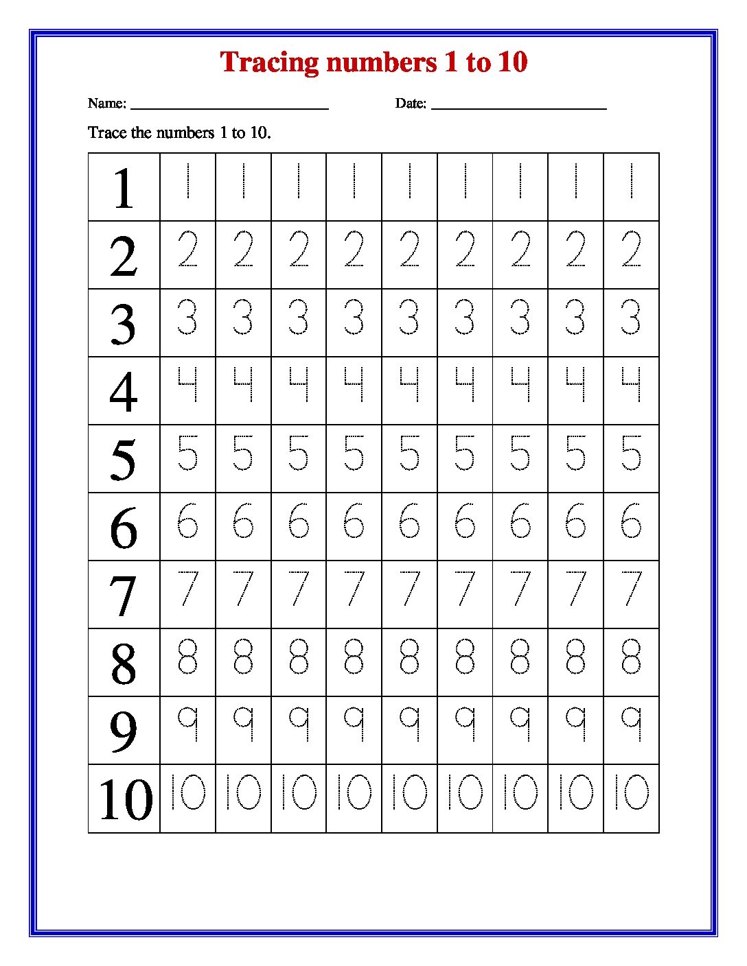 Free Printable Number Tracing Worksheets