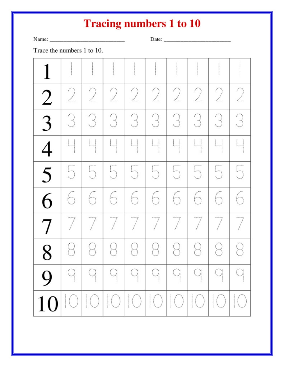 Free Printable Tracing Numbers 1-20 Worksheets Pdf