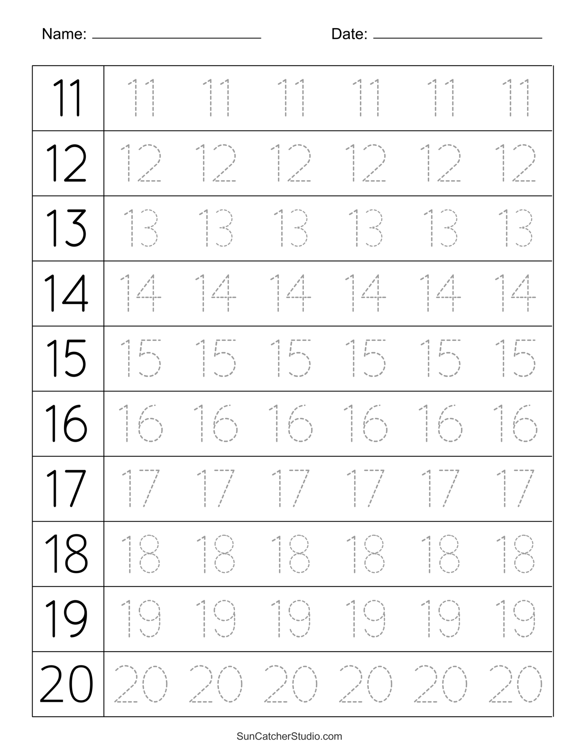 Printable Tracing Numbers Worksheets