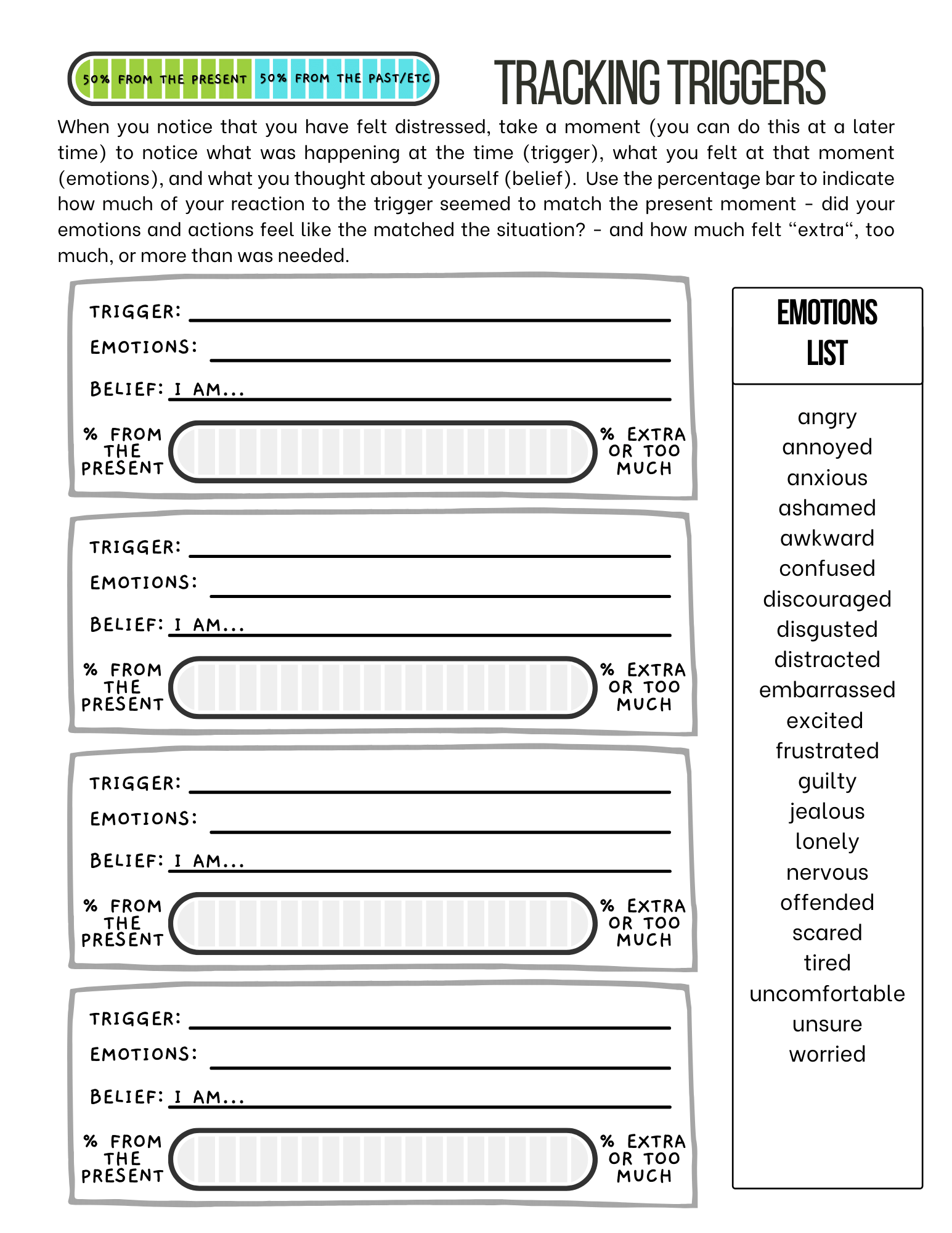Free Printable Identifying Triggers Worksheets