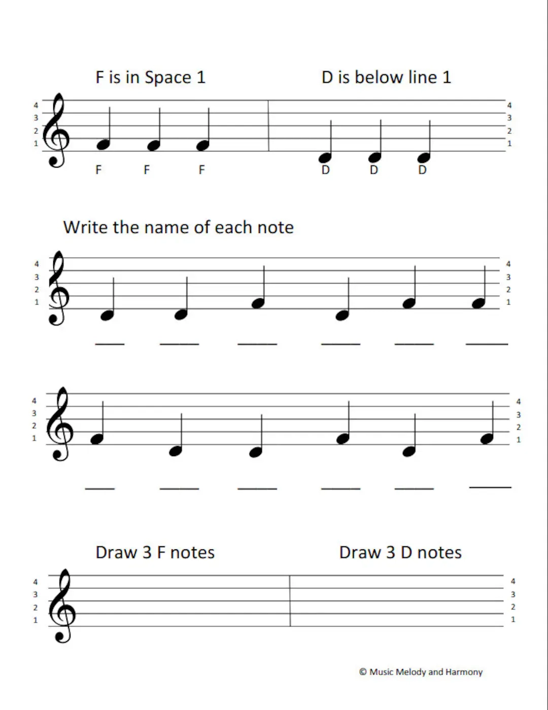 Treble Clef Notes D amp F Worksheet Etsy