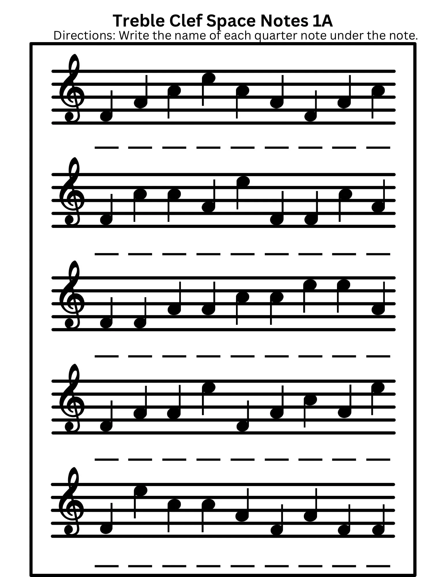 Printable Treble Clef Notes Worksheet