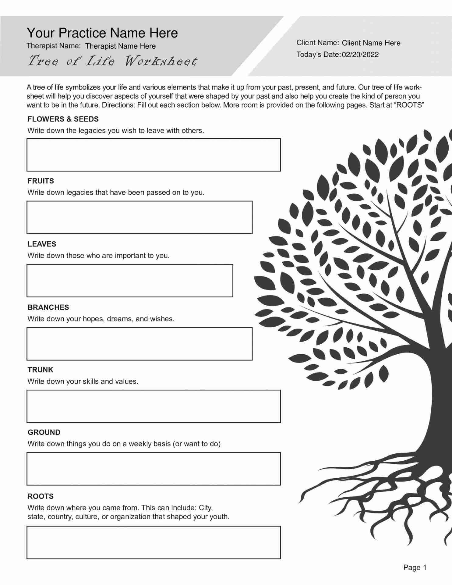 Tree Of Life Worksheet PDF TherapyByPro