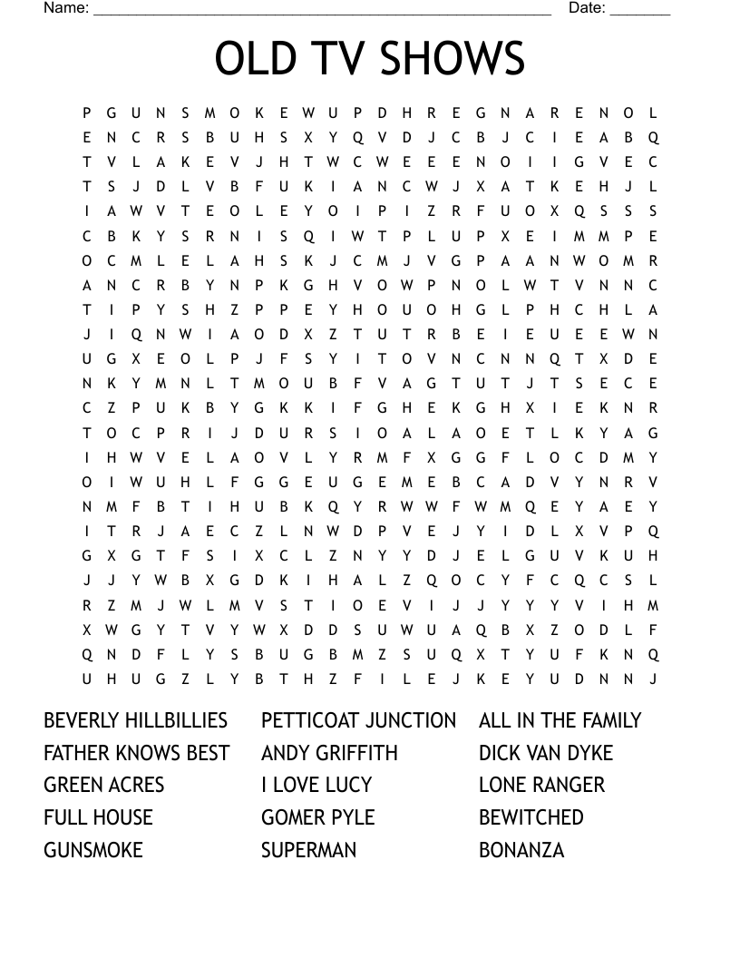 Tv Show Crossword Puzzles Printable