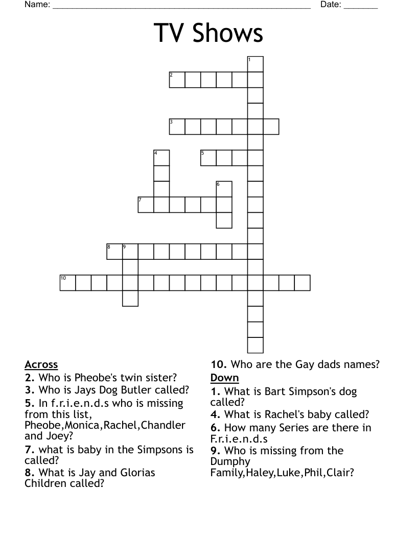TV Shows Crossword WordMint