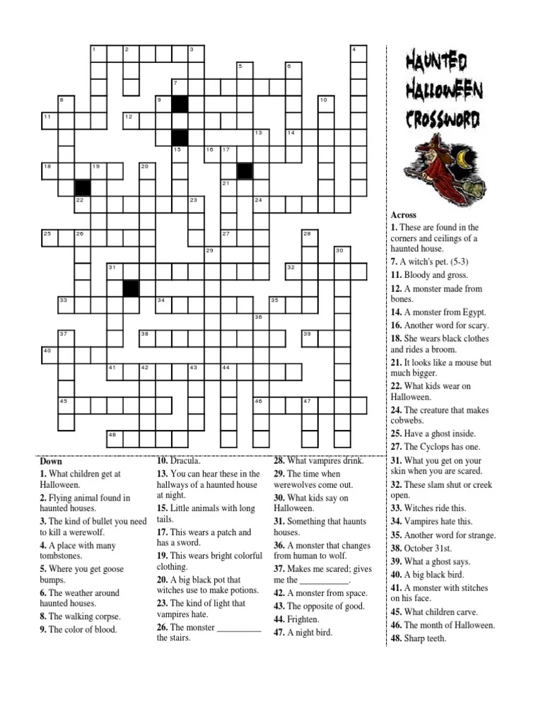 Halloween Crossword Puzzles Printable Adults