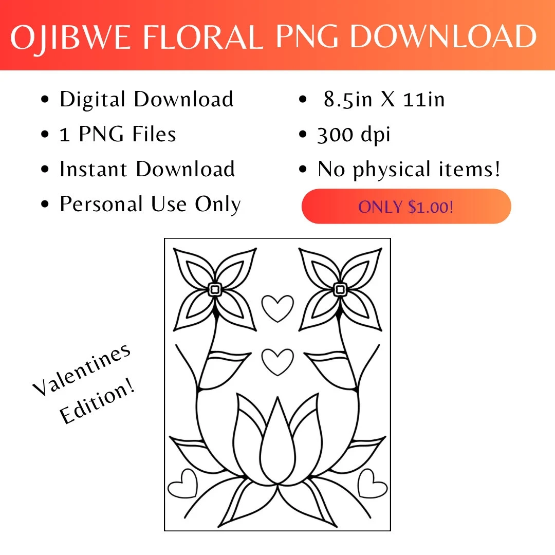 Valentines Edition Printable Ojibwe Floral Coloring Pages By Mazinibiidesigns 1 Pages Native Coloring Page Instant Download Etsy