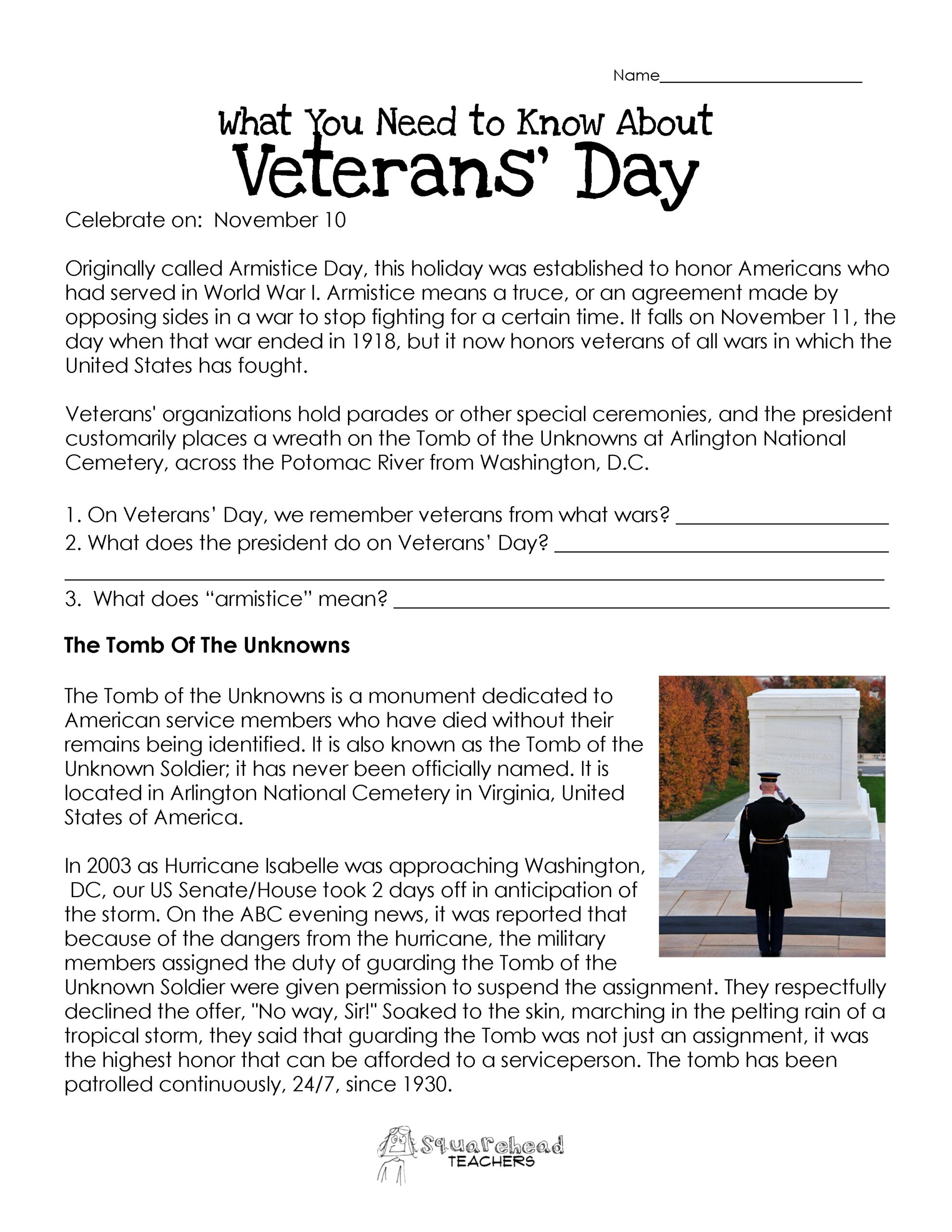 Free Printable Veterans Day Worksheets