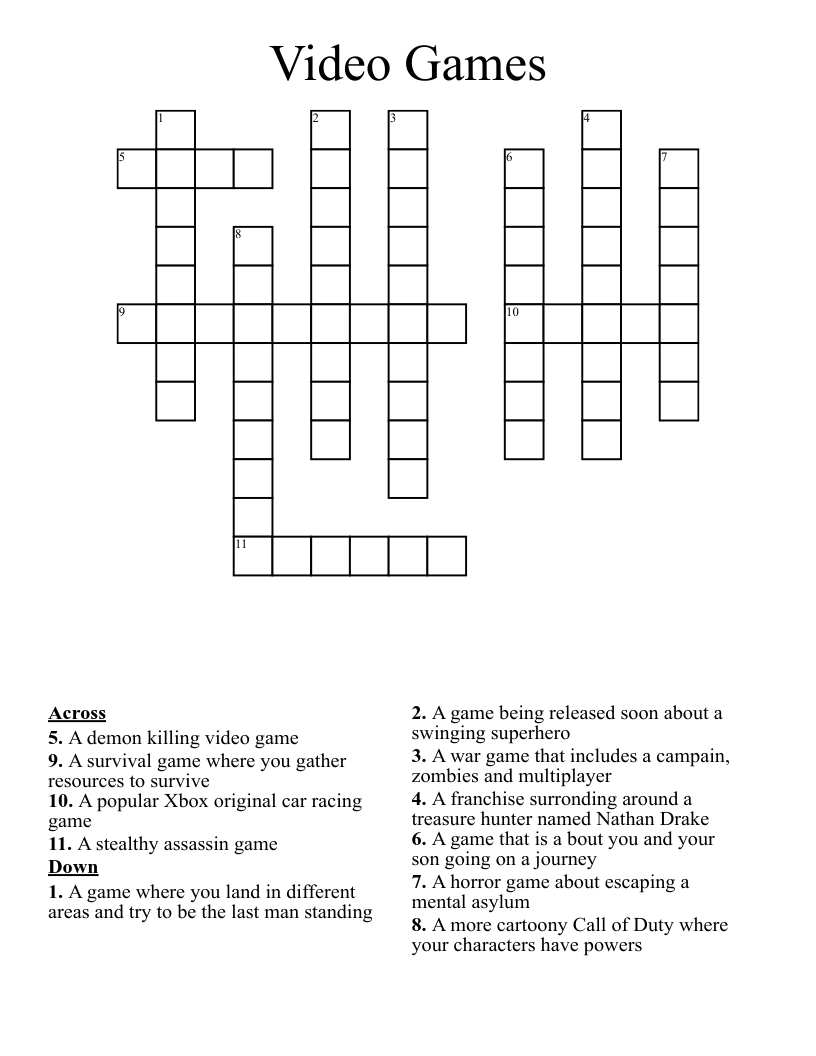 Gamer Crossword Puzzles Printable