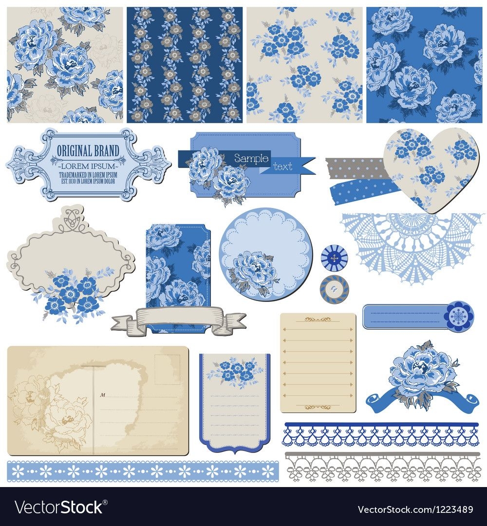 Vintage Blue Floral Scrapbook Vector Image On VectorStock