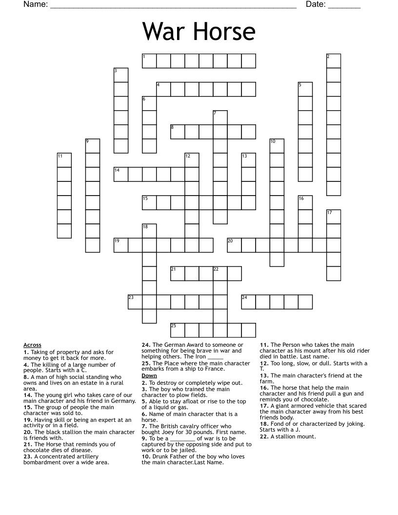 War Horse Crossword WordMint