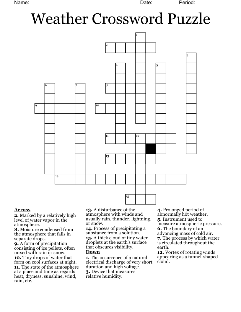 Printable Crossword Puzzles For Humidity