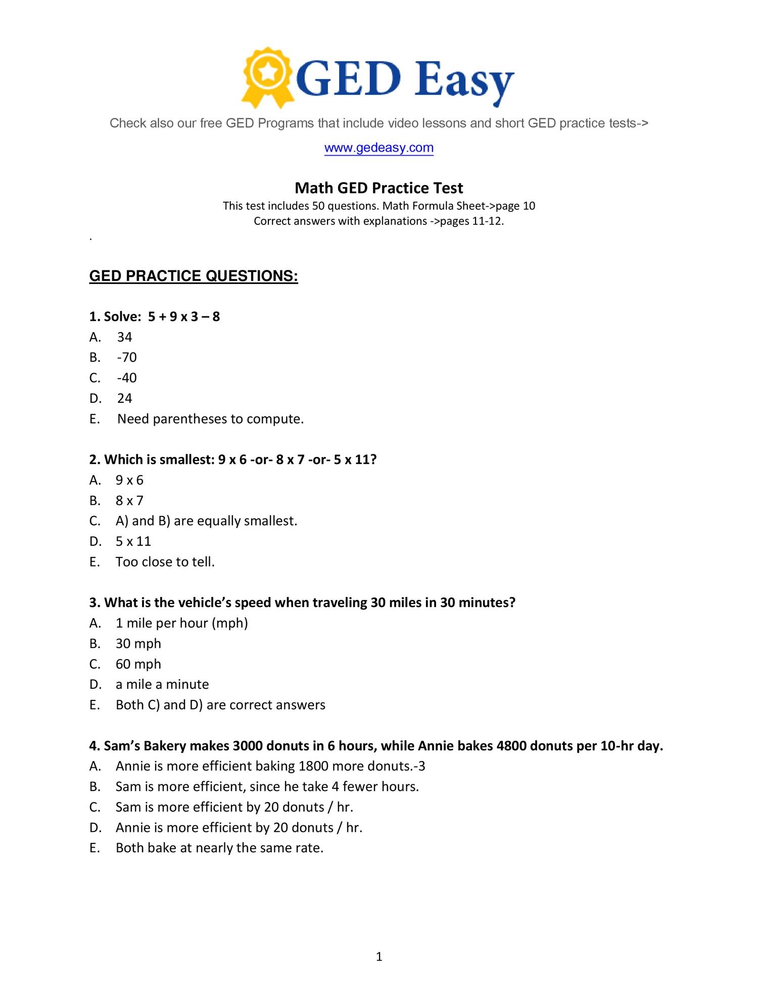 Free Printable Ged Worksheets