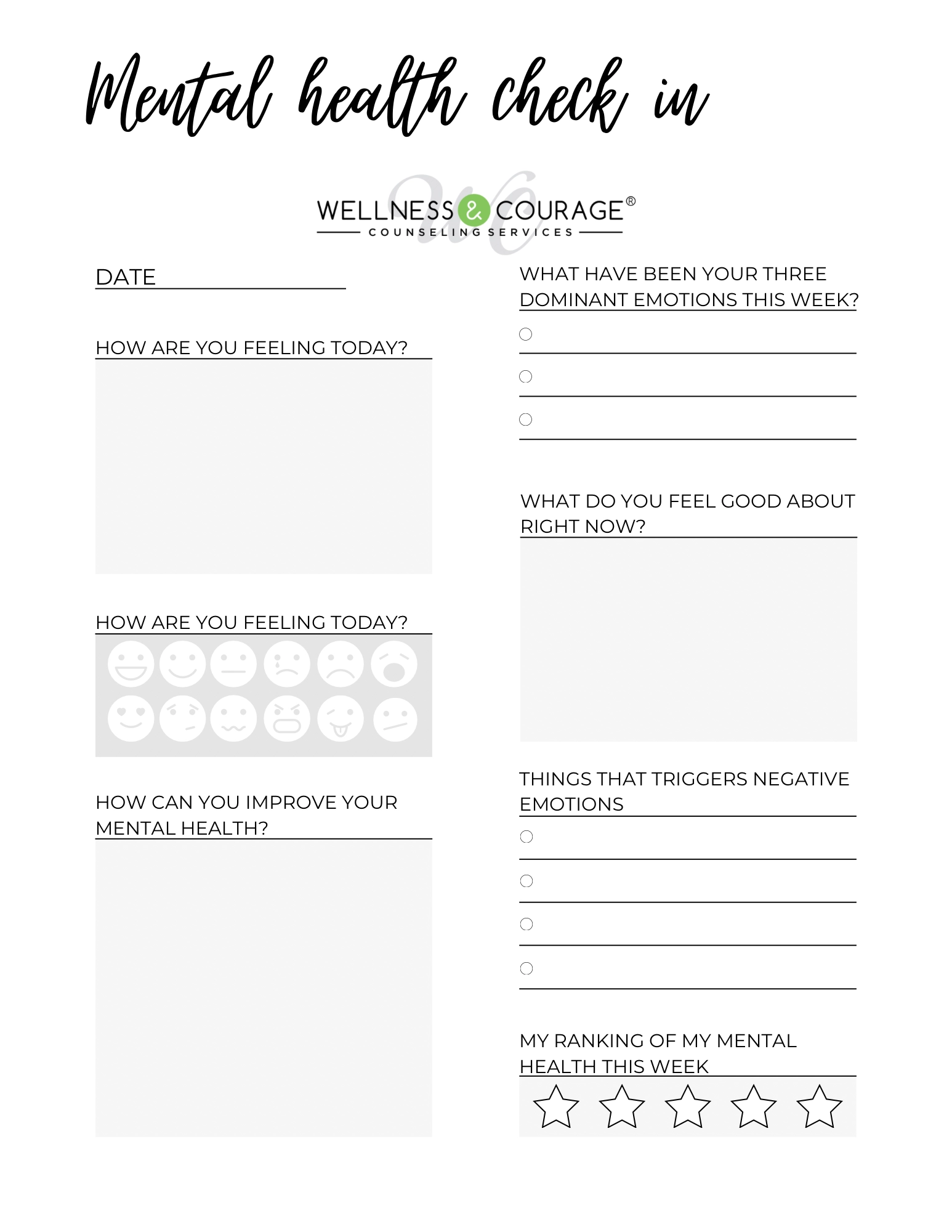 Free Printable Mental Health Worksheets For Adults