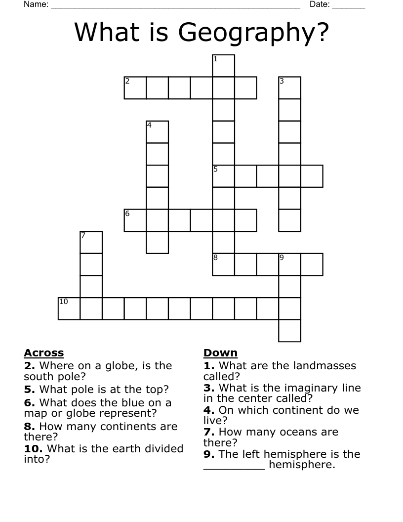 Geography Crossword Puzzles Printable