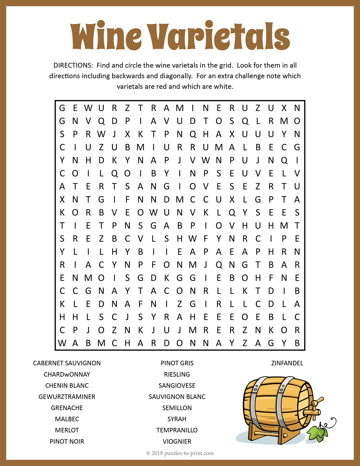Wine Crossword Puzzles Printable