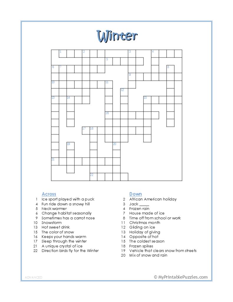Free Printable Adult Crossword Puzzles