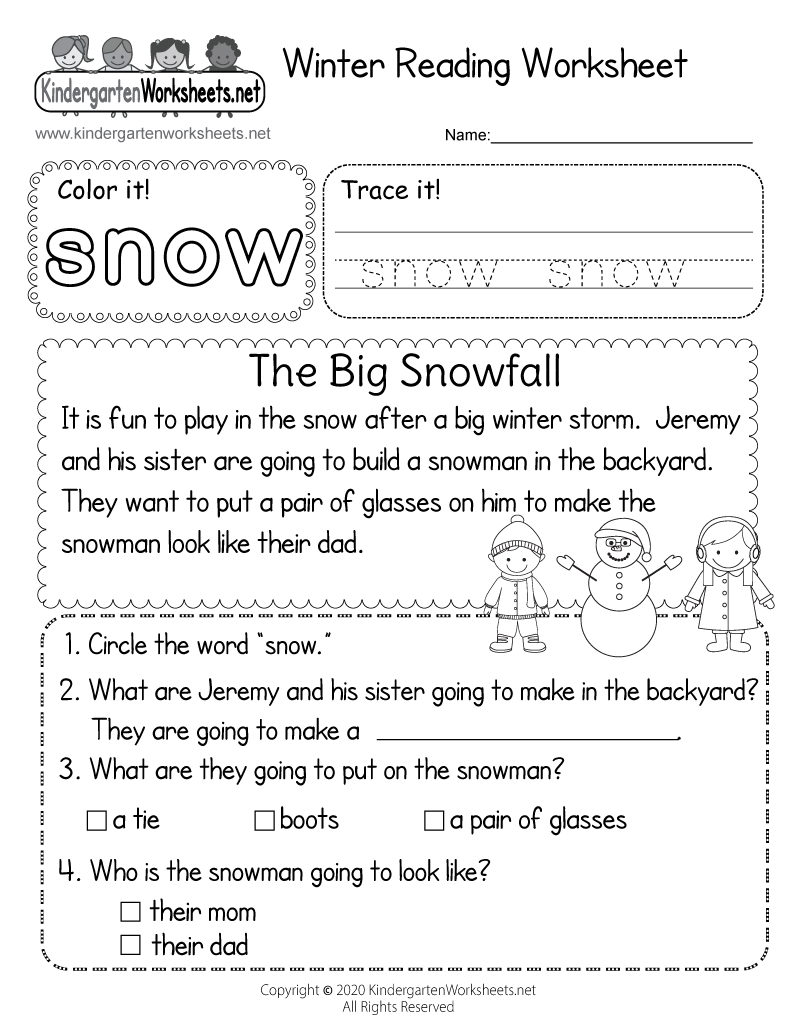 Winter Reading Worksheet Free Printable Digital amp PDF
