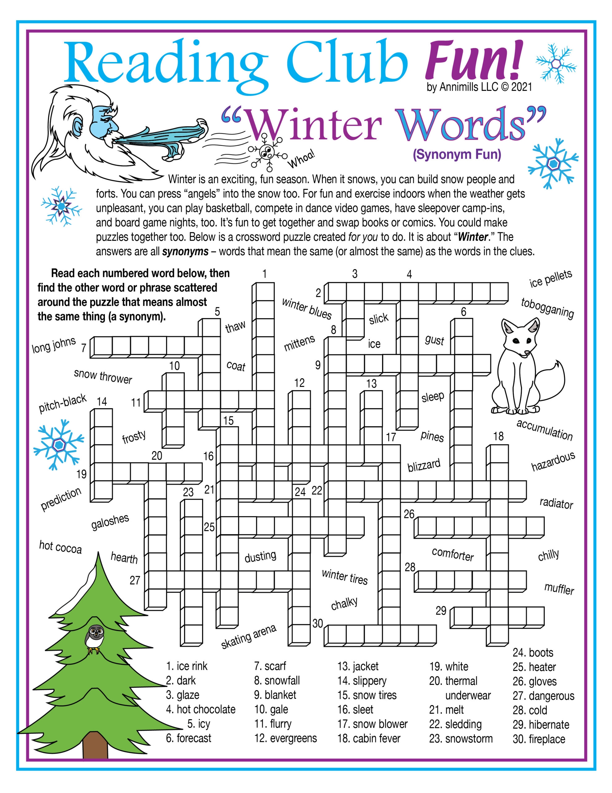 Winter Crossword Puzzles Printable