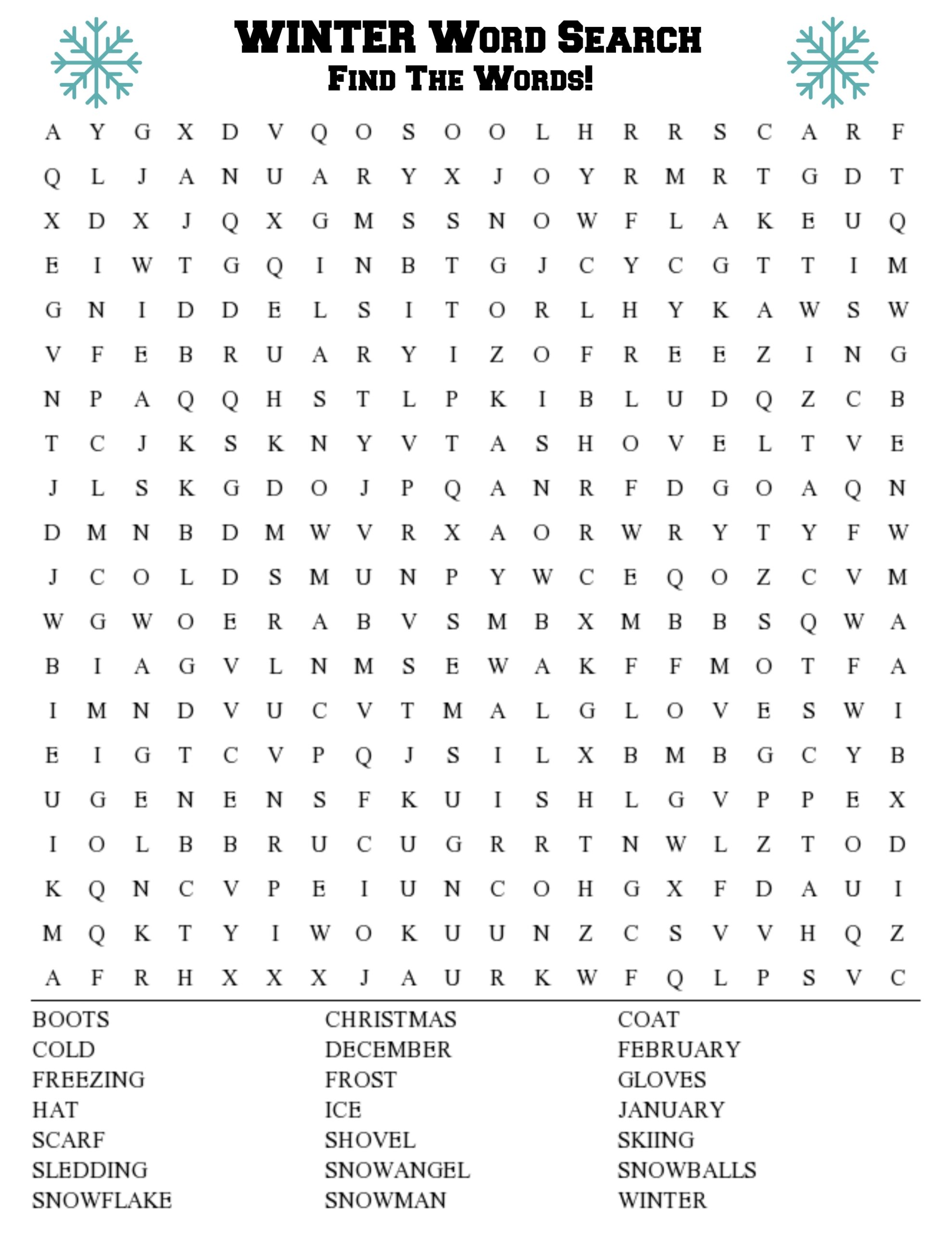 Winter Word Search Puzzles Printable